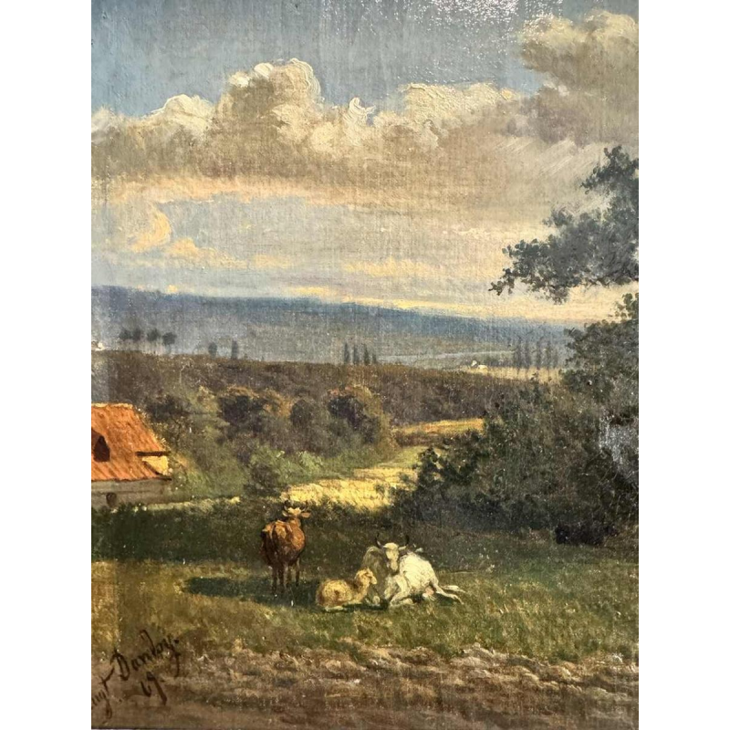 Auguste DANDOY « Paysage mosan animé » peinture huile sur toile