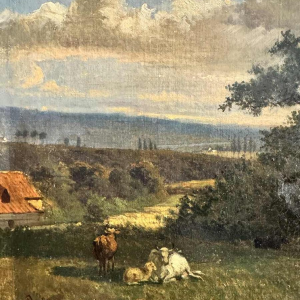 Auguste DANDOY "Bewegend Mosanlandschap" schilderij olieverf op doek