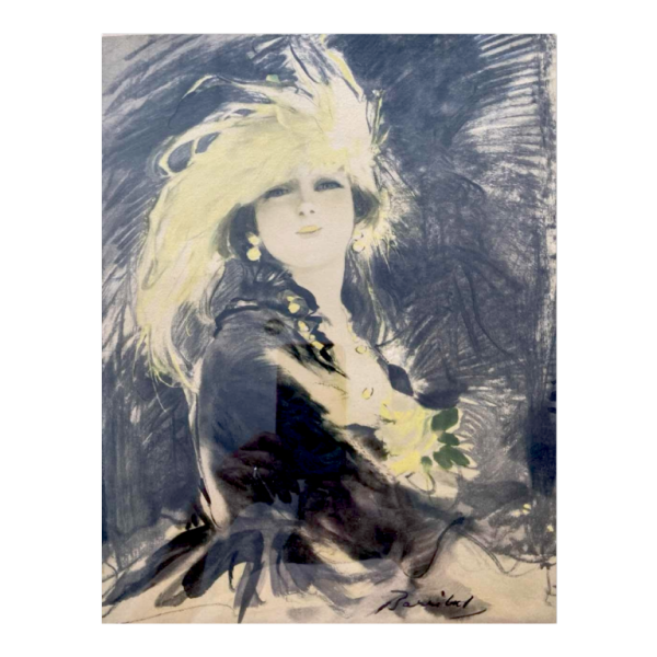 William Barribal pour Odhams London "The Prima Donna', élégante au chapeau, lithogravure Art Déco, ca 1920