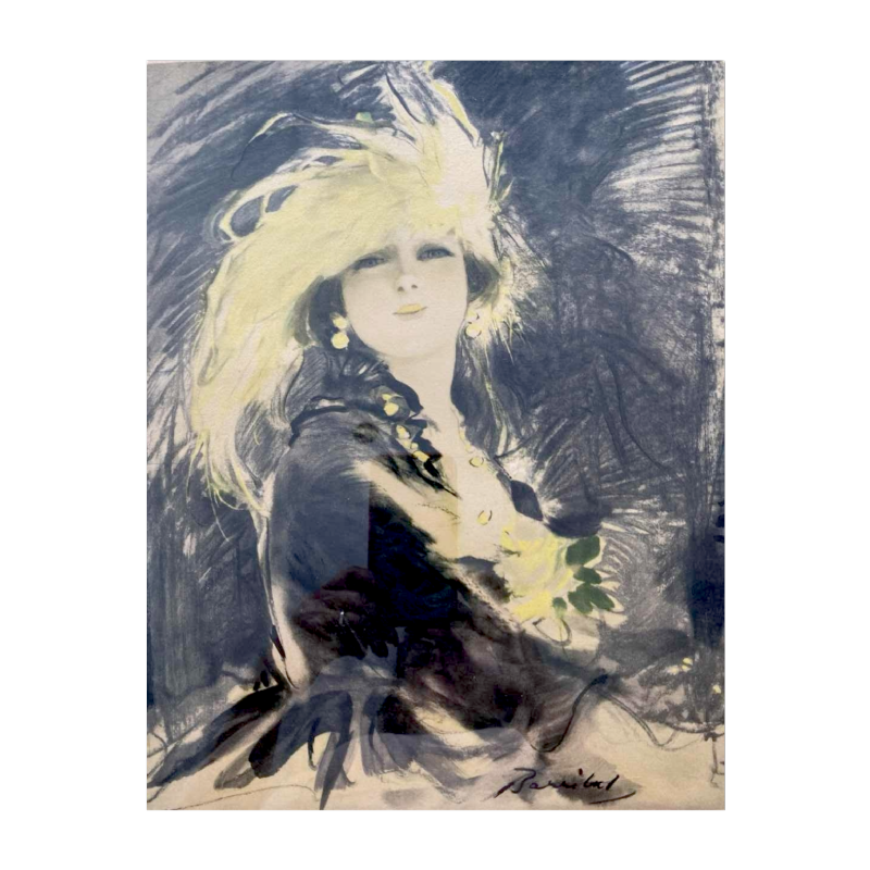William Barribal pour Odhams London "The Prima Donna', élégante au chapeau, lithogravure Art Déco, ca 1920