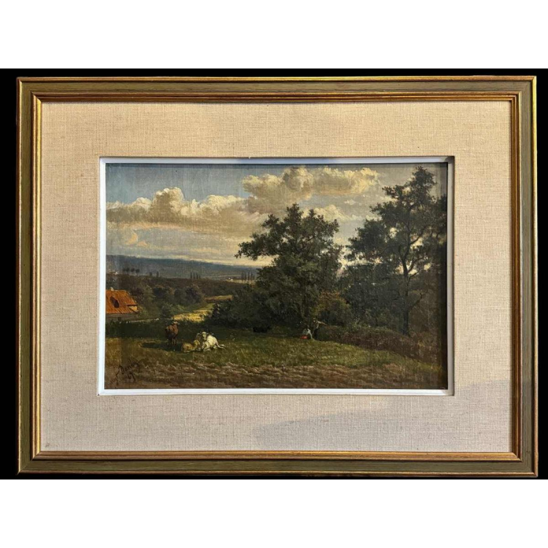 Auguste DANDOY "Bewegend Mosanlandschap" schilderij olieverf op doek