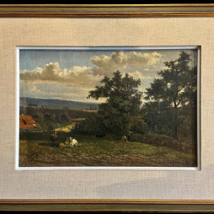 Auguste DANDOY « Paysage mosan animé » peinture huile sur toile