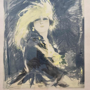 William Barribal pour Odhams London "The Prima Donna', élégante au chapeau, lithogravure Art Déco, ca 1920