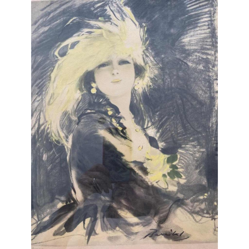 William Barribal pour Odhams London "The Prima Donna', élégante au chapeau, lithogravure Art Déco, ca 1920