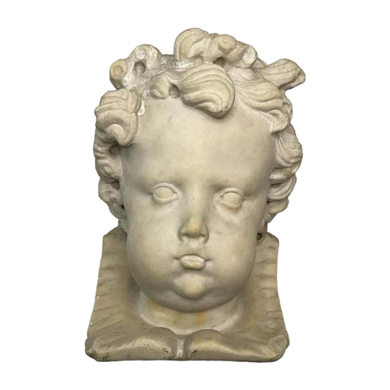 École flamande XVIIe, tête dange, sculpture en marbre, 19ème siècle