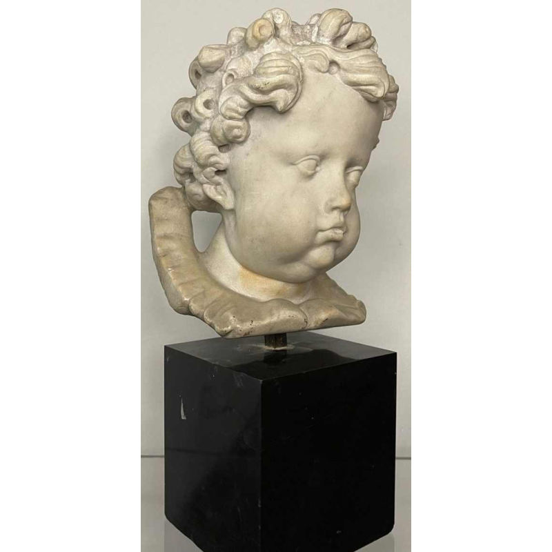 17th century Flemish school, head of an angel, marble sculpture, 19th century