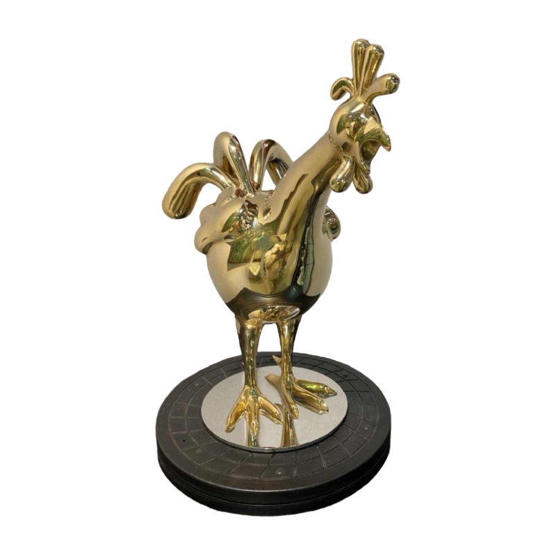 Laszlo Tibay "Coq chantant" sculpture animalière en bronze doré