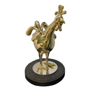 Laszlo Tibay "Coq chantant" sculpture animalière en bronze doré