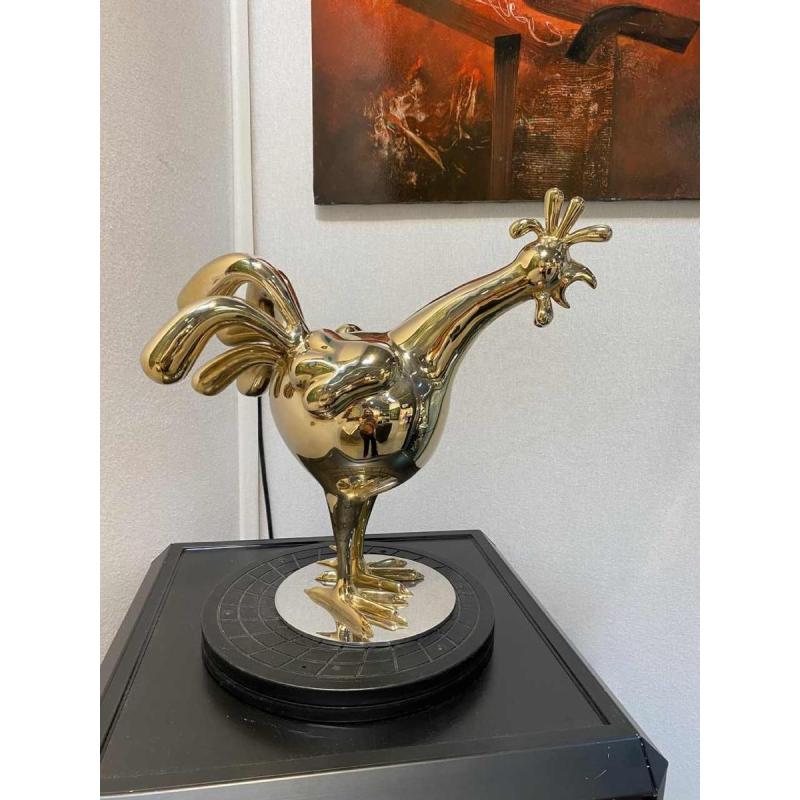 Laszlo Tibay “Haan kraait” diersculptuur in verguld brons