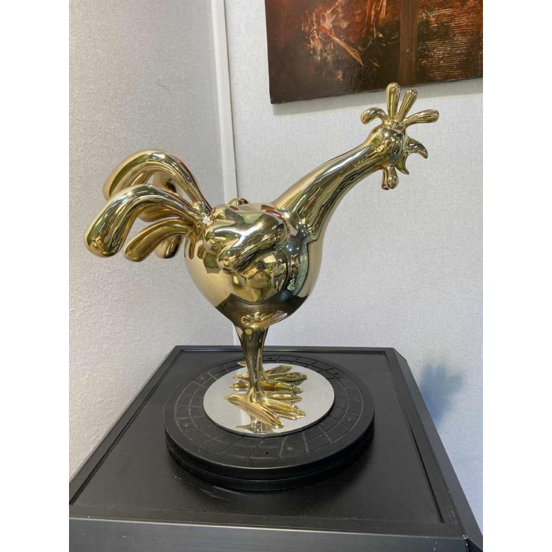 Laszlo Tibay "Coq chantant" sculpture animalière en bronze doré