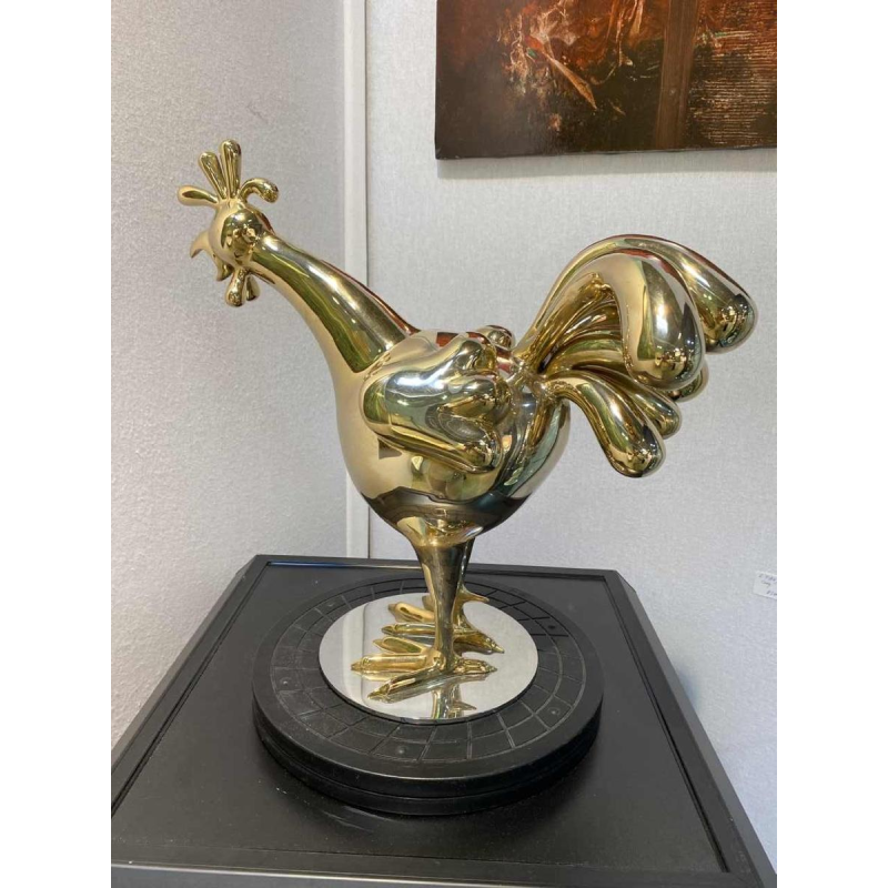 Laszlo Tibay “Haan kraait” diersculptuur in verguld brons