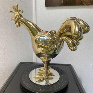Laszlo Tibay "Coq chantant" sculpture animalière en bronze doré