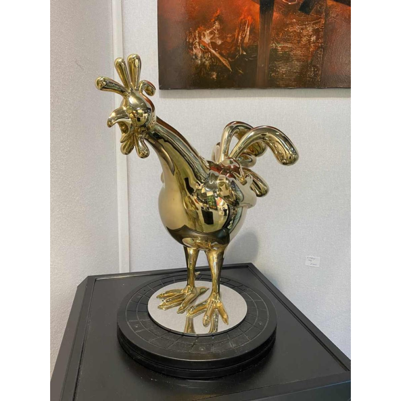 Laszlo Tibay "Coq chantant" sculpture animalière en bronze doré