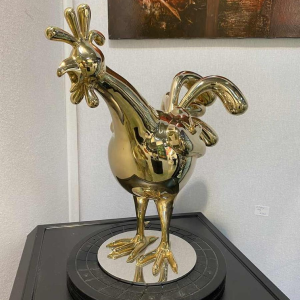 Laszlo Tibay "Coq chantant" sculpture animalière en bronze doré