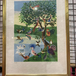 Mady de le Giraudière "Lac aux Oiseaux", Art naïf, lithogravure numérotée 74/195