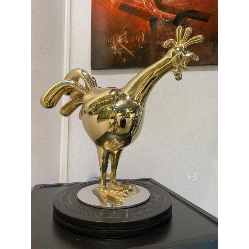 Laszlo Tibay “Haan kraait” diersculptuur in verguld brons