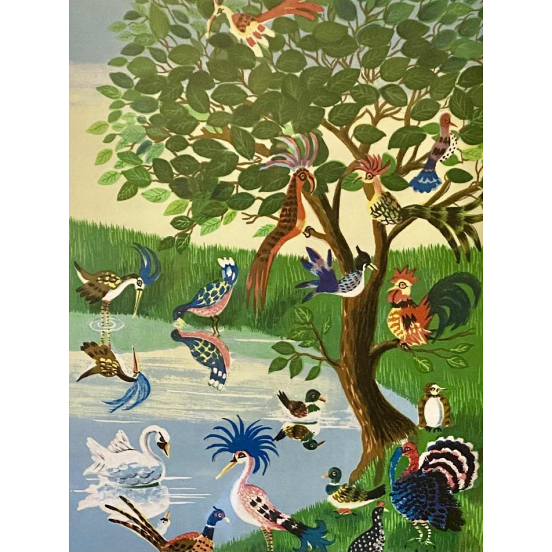Mady de le Giraudière "Lac aux Oiseaux", Art naïf, lithogravure numérotée 74/195
