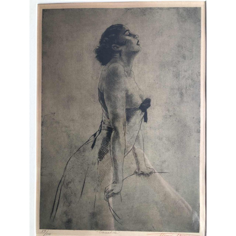 Henri Thomas “Cariatide” litho 59/100 met een vrouw in profiel, ca 1900