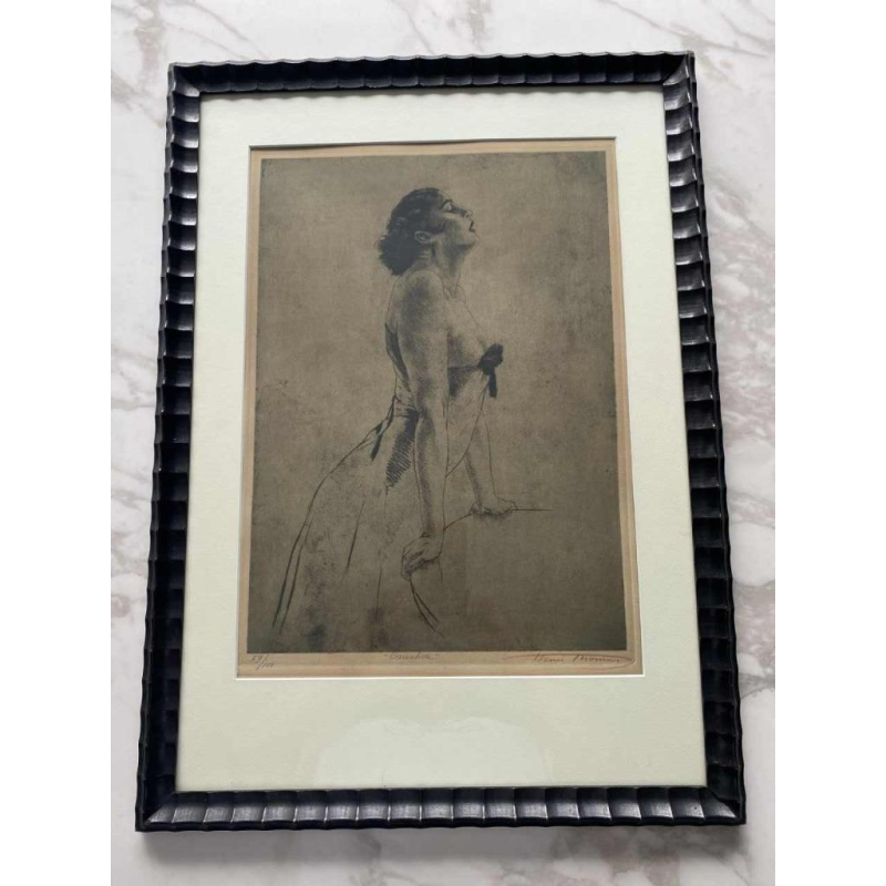 Henri Thomas “Cariatide” litho 59/100 met een vrouw in profiel, ca 1900