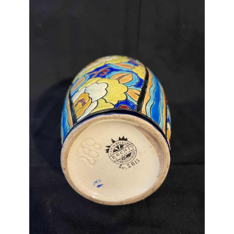 Boch frères La Louvière Kéramis, vase ovoïde Art Déco émaillé cloisonné en faïence, D2813 ca 1930