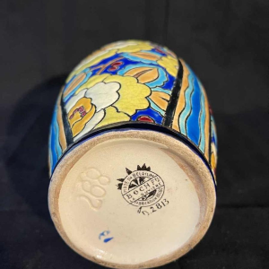 Boch frères La Louvière Kéramis, cloisonné geëmailleerde Art Deco eivormige aardewerk vaas, D2813 ca 1930