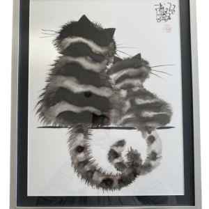 Laszlo TIBAY 'Katten' originele tekening, Oost-Indische inkt op vellum lompenpapier, 1962