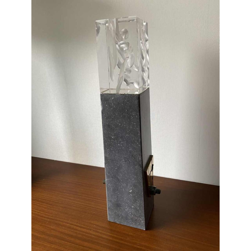 "Metronome" sculpture in glass, stone and bronze, C. Beerden