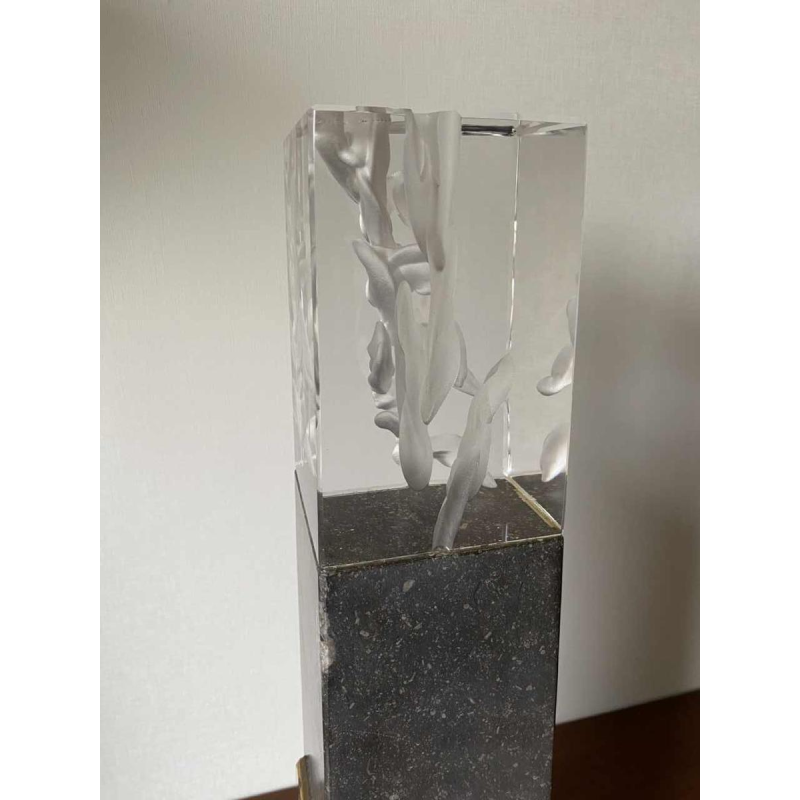 "Metronome" sculpture in glass, stone and bronze, C. Beerden