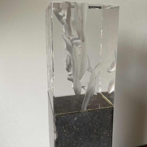 "Metronome" sculpture in glass, stone and bronze, C. Beerden
