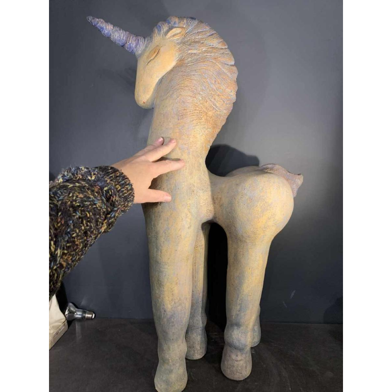 KATARZYNA NOWAK, Importante Sculpture "UNICORN" Licorne Cheval Terre Cuite 2010s