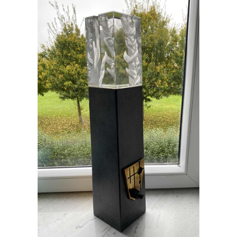 "Metronome" sculpture in glass, stone and bronze, C. Beerden