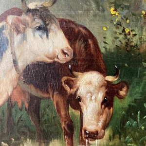 Schouten Henry, painting "cows at the river" oil on canvas, late 19th century