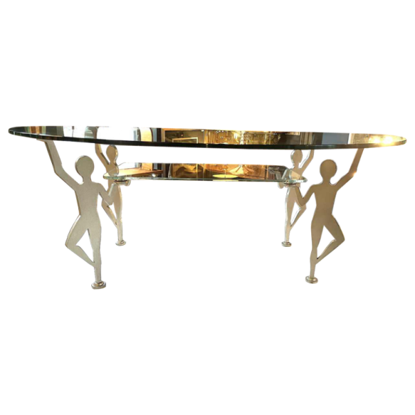 Anthropomorphic Memphis Coffee Table "Characters" Lacquered Metal and Glass, ca