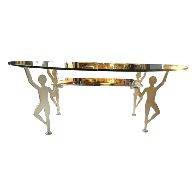 Table Basse Anthropomorphe Memphis "Personnages" Me´tal Laque´ et Verre, ca 1980