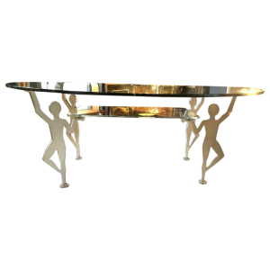 Antropomorfe Memphis Salontafel "Characters" Gelakt metaal en glas, ca 1980