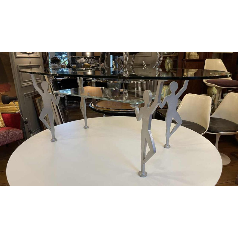 Anthropomorphic Memphis Coffee Table "Characters" Lacquered Metal and Glass, ca
