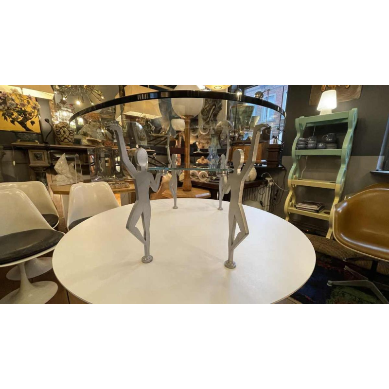 Anthropomorphic Memphis Coffee Table "Characters" Lacquered Metal and Glass, ca