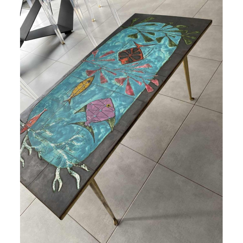 C. de Savigny ' Vissen ' salontafel, gekleurde keramische tegels, ca 1950