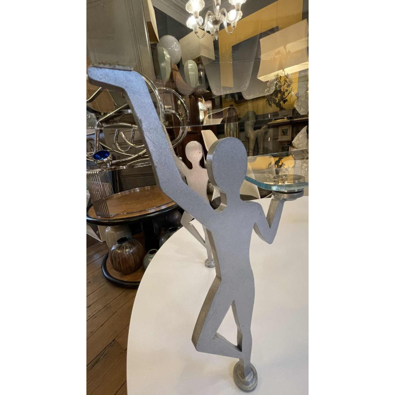 Table Basse Anthropomorphe Memphis "Personnages" Me´tal Laque´ et Verre, ca 1980