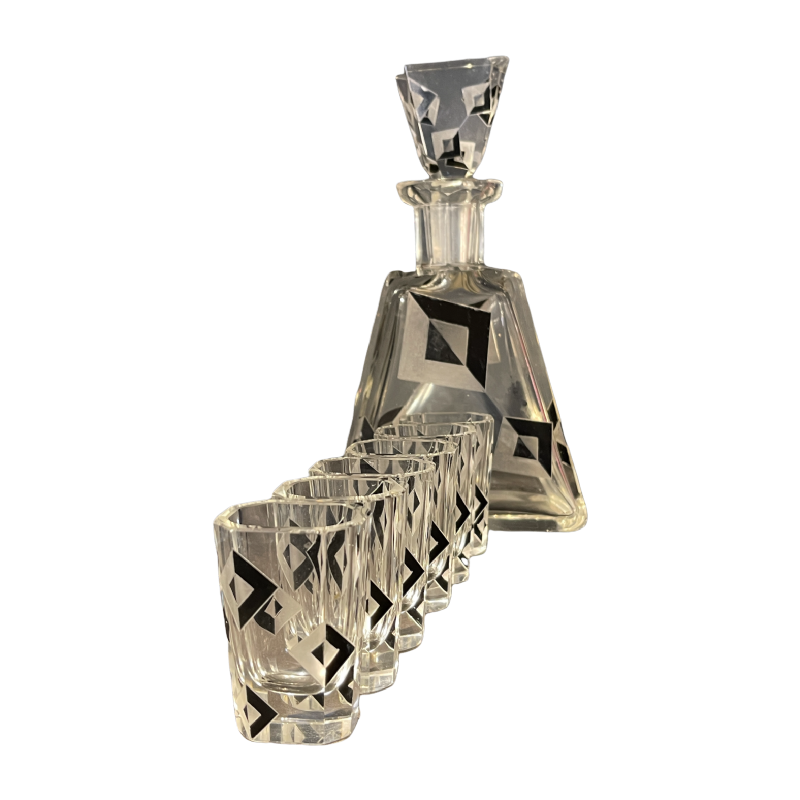 Karl Palda, Service a` liqueur Art De´co en cristal, de´cor cubiste, ca 1930