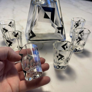 Karl Palda, Art Deco crystal liqueur service set, cubist decor, ca 1930