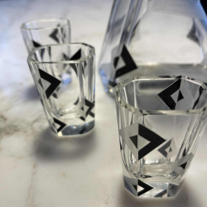 Karl Palda, Service a` liqueur Art De´co en cristal, de´cor cubiste, ca 1930