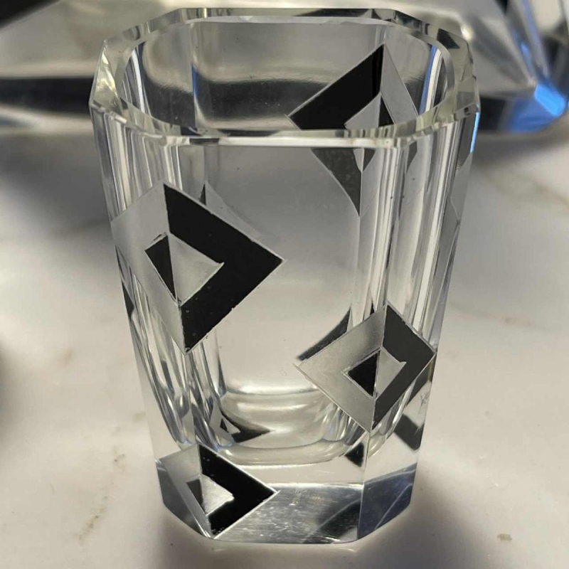 Karl Palda, Art Deco crystal liqueur service set, cubist decor, ca 1930