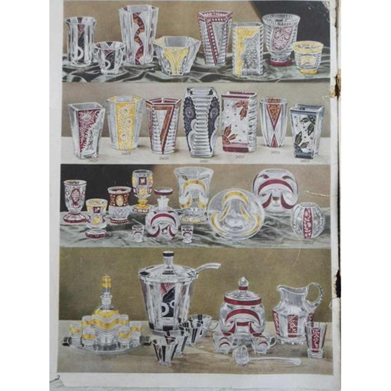 Karl Palda, Art Deco crystal liqueur service set, cubist decor, ca 1930