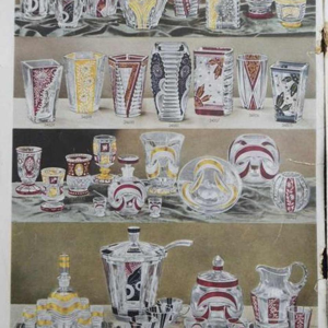 Karl Palda, Art Deco crystal liqueur service set, cubist decor, ca 1930