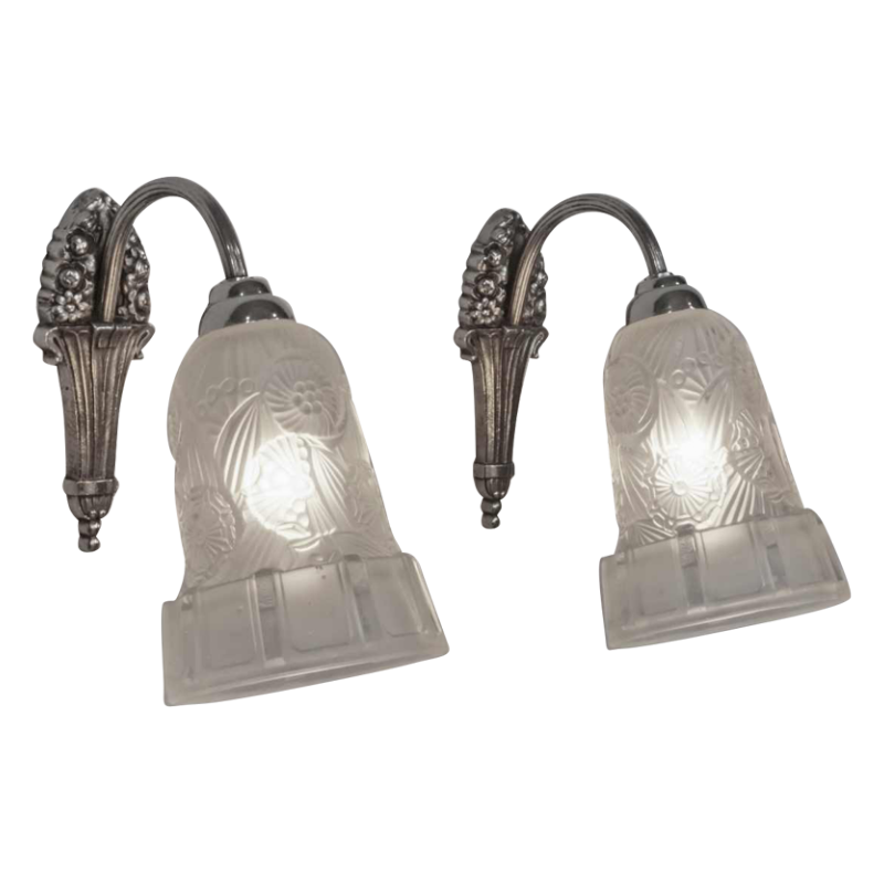 Hettier et Vincent : paire d'appliques art deco, 1930 France