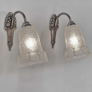 Hettier et Vincent : paire d'appliques art deco, 1930 France