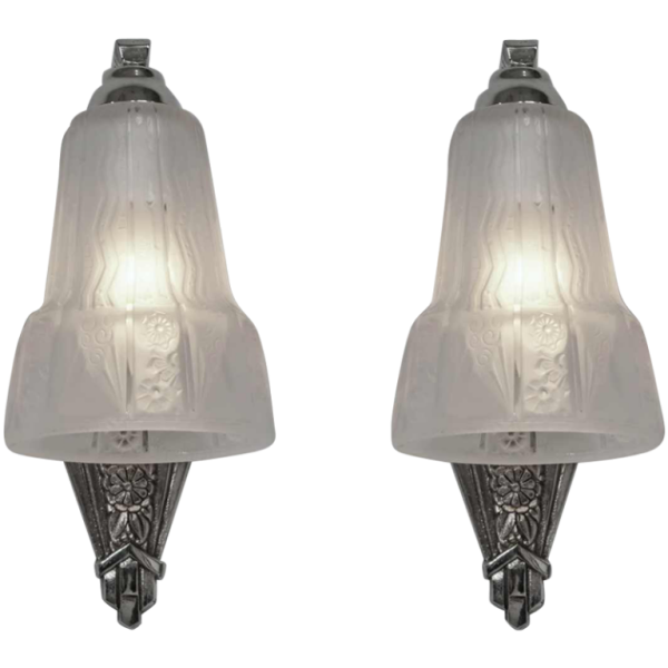 Muller frères : a pair of French art deco wall sconces, 1930 France