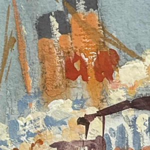 JULES VAN DE LEENE, Maritiem Schilderij "Haven oceaanstomer" Gouache karton 1920