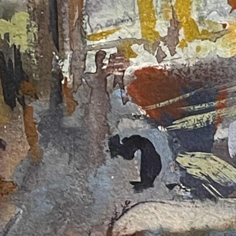 JULES VAN DE LEENE, Tableau Marine " Paquebot a` quai " Gouache sur carton 1920s